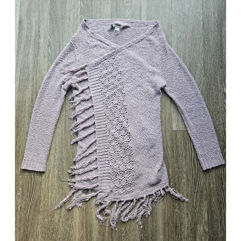 Haute Monde Women's Lavender Open Front Cardigan Sweater Fringe Size L